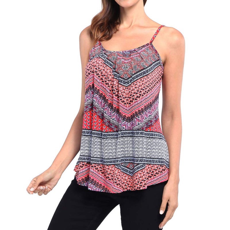 BEPEI Womens Sleeveless Tops, Halter Shirts Floral Print Tanks Pleated Blouses,Orange Floral,Medium - Image 2